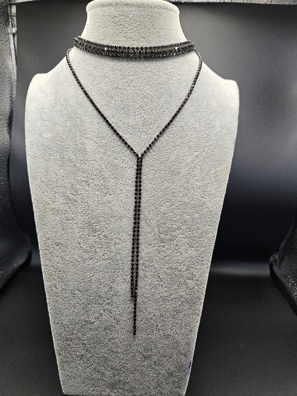 Black Rhinestone Choker Lariat Necklace - Women Jewelry 13-19 Inches